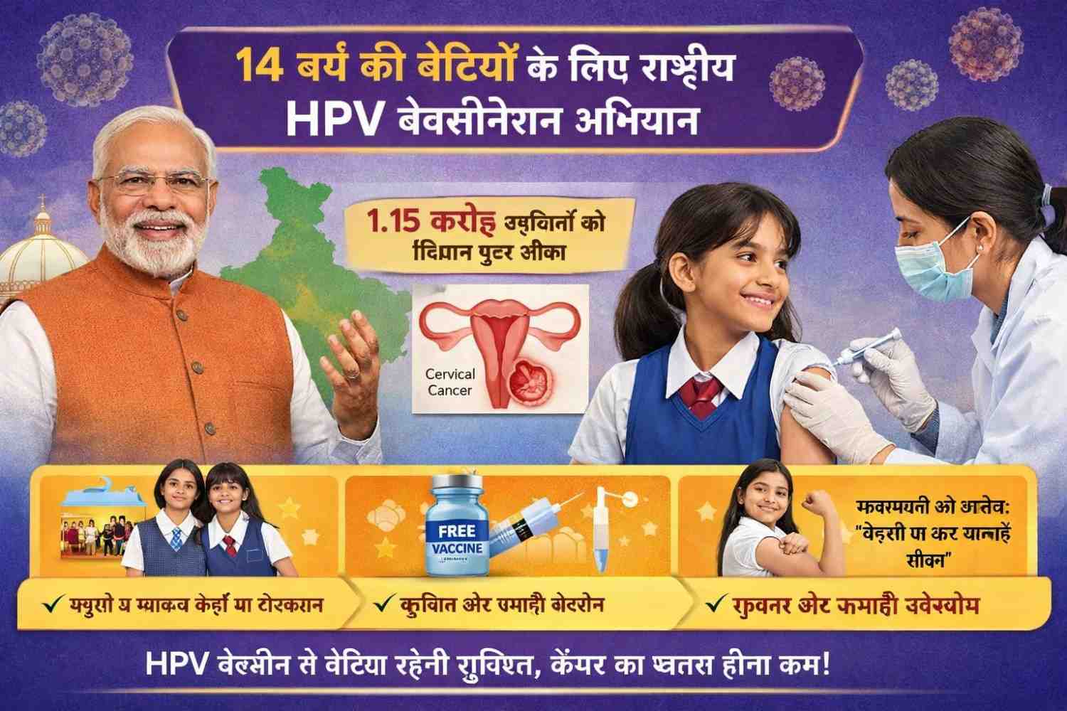 HPV vaccination campaign in India for 14 year old girls to prevent cervical cancer launched by PM Narendra Modi