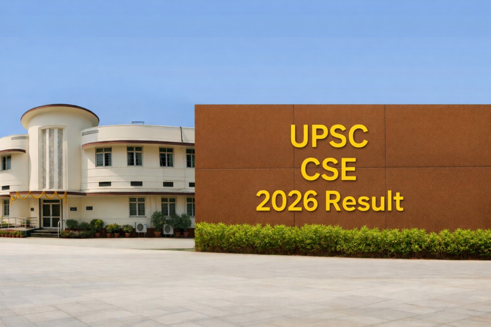 Union Public Service Commission UPSC building with UPSC CSE 2026 Result text announcement