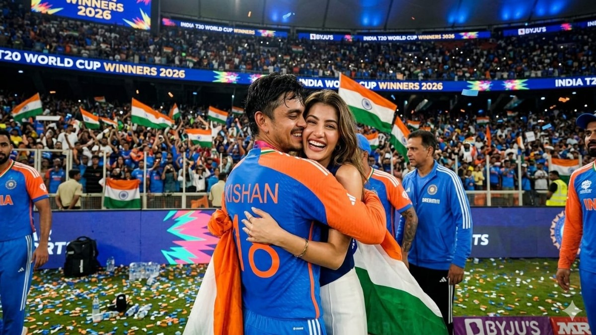 ईशान किशन T20 World Cup 2026 जीत के बाद गर्लफ्रेंड अदिति हुंडिया के साथ जश्न मनाते हुए