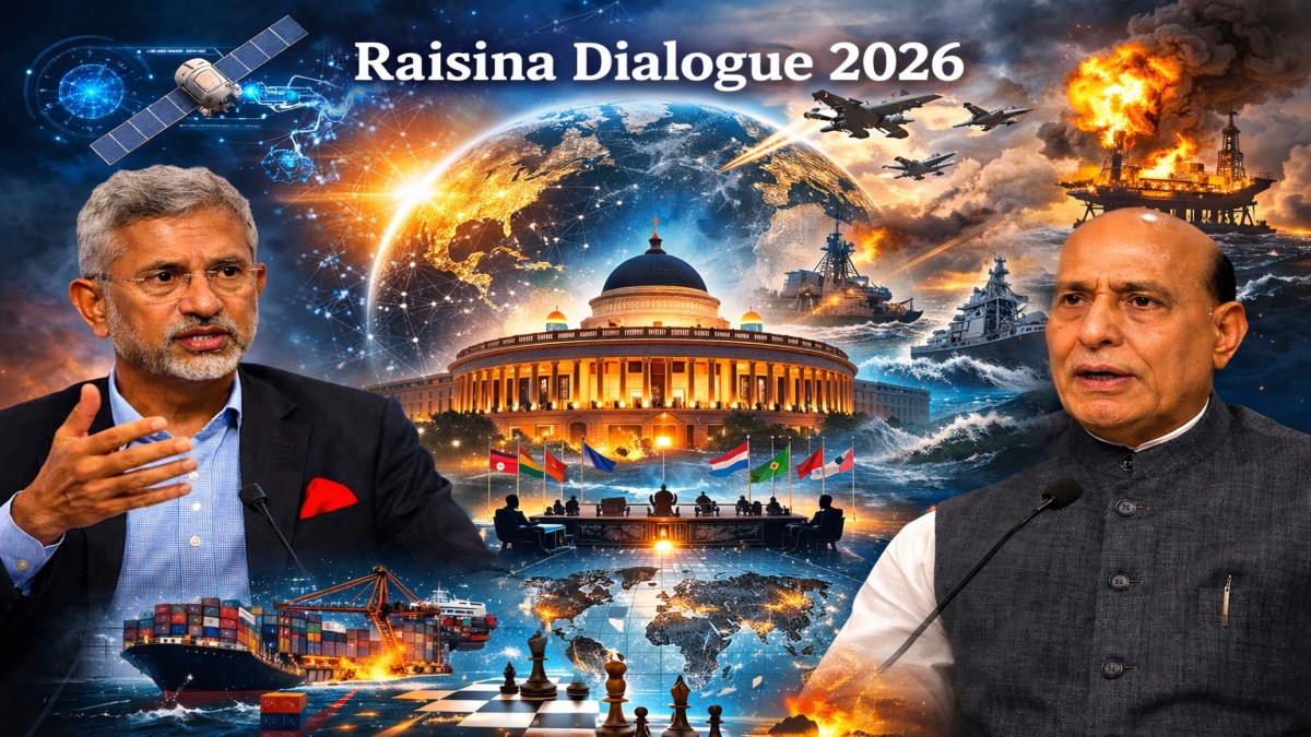 Raisina Dialogue 2026 में विदेश मंत्री एस जयशंकर और रक्षा मंत्री राजनाथ सिंह बदलती वैश्विक व्यवस्था और मल्टीपोलर दुनिया पर चर्चा करते हुए