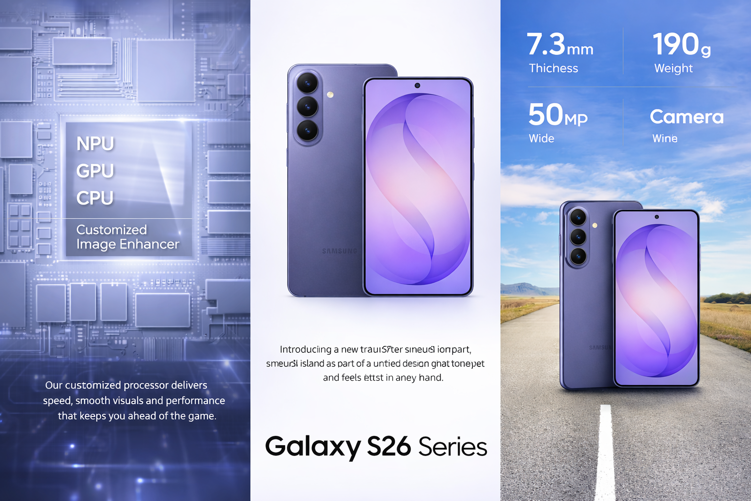 Samsung Galaxy S26 Series featuring custom processor, 50MP camera and slim 7.3mm design