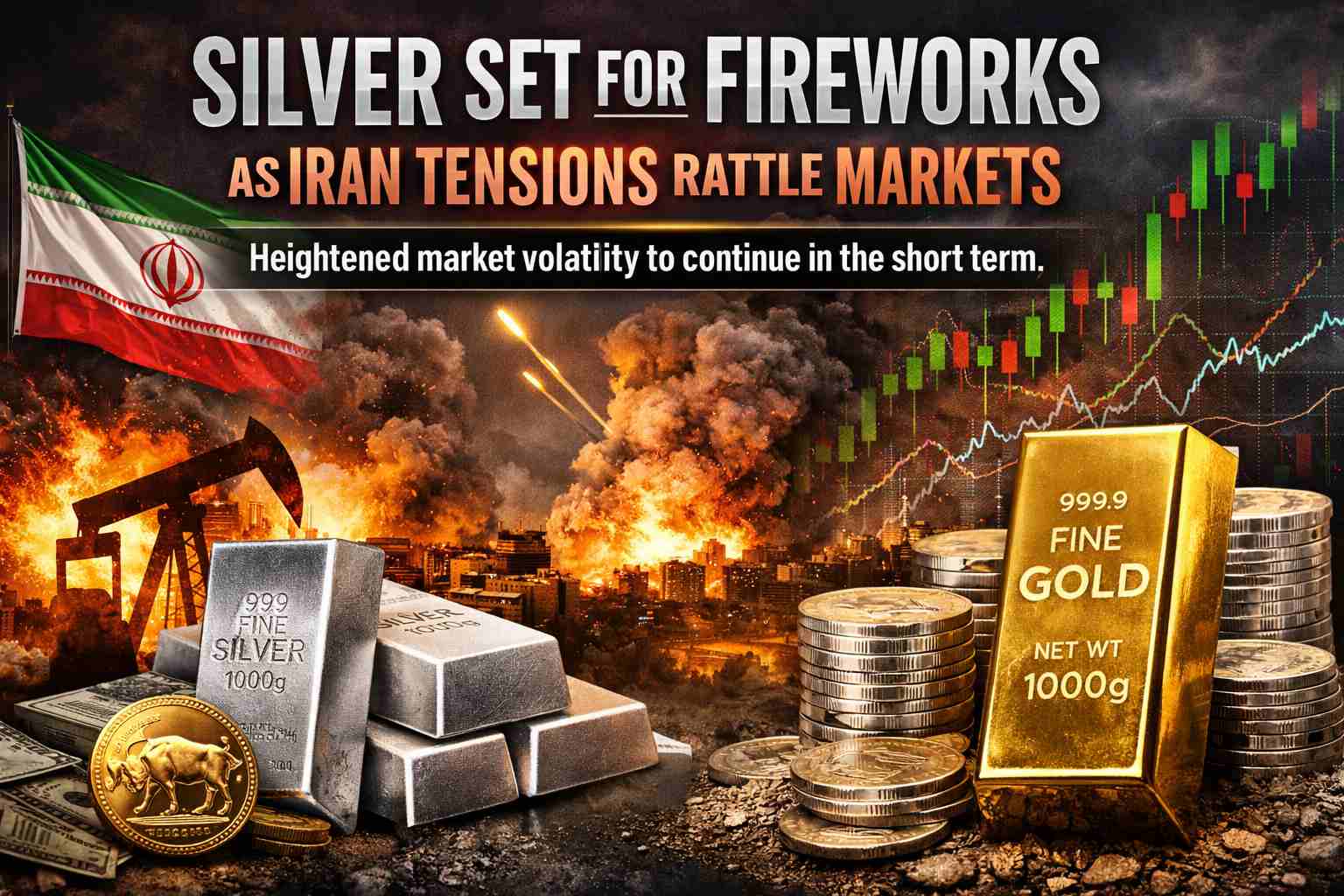 Silver prices surge amid Iran tensions as gold and oil markets react to rising geopolitical risk.