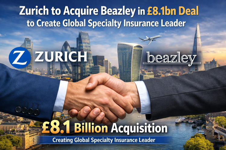 Zurich Insurance Group headquarters and Beazley London office representing £8.1bn specialty insurance acquisition deal