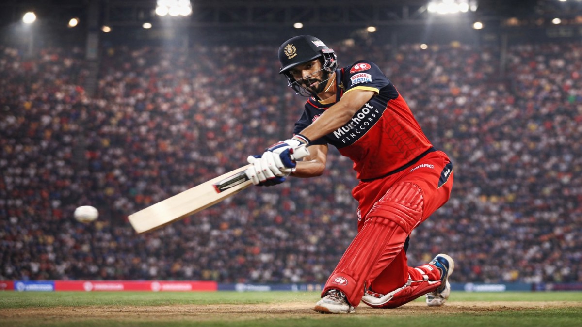 Devdutt Padikkal playing a stylish cover drive for Royal Challengers Bengaluru in IPL match