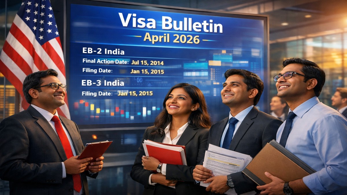 US Visa Bulletin April 2026 showing EB-2 and EB-3 India priority date progress for green card applicants